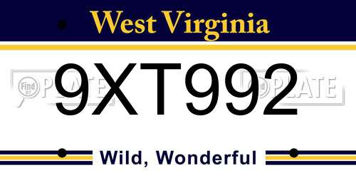 9XT992 West Virginia License Plate