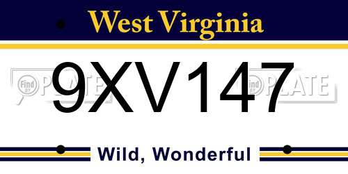 9XV147 West Virginia License Plate