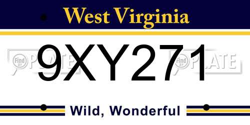 9XY271 West Virginia License Plate