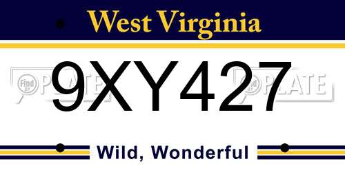 9XY427 West Virginia License Plate