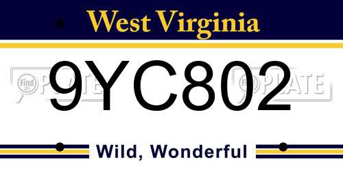9YC802 West Virginia License Plate