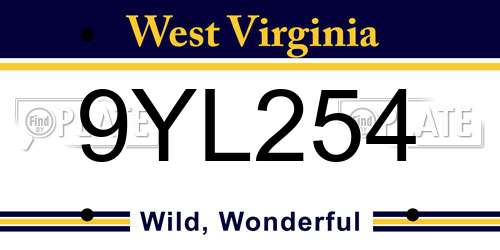 9YL254 West Virginia License Plate