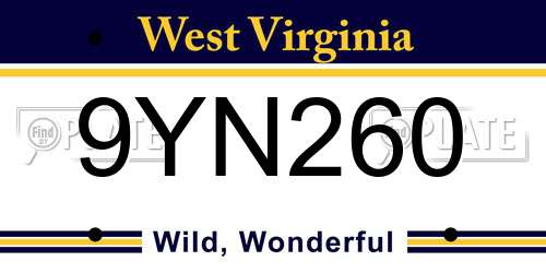 9YN260 West Virginia License Plate