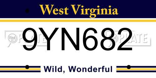 9YN682 West Virginia License Plate