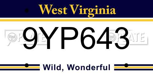 9YP643 West Virginia License Plate