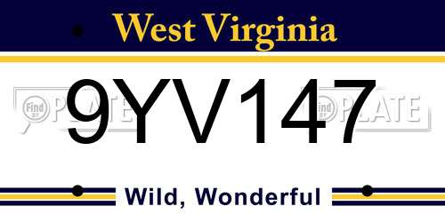 9YV147 West Virginia License Plate