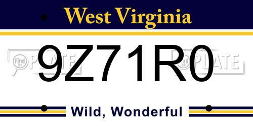 9Z71R0 West Virginia License Plate