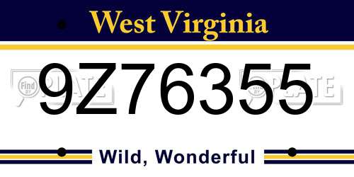9Z76355 West Virginia License Plate