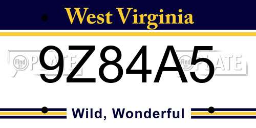 9Z84A5 West Virginia License Plate