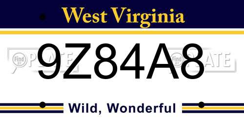 9Z84A8 West Virginia License Plate