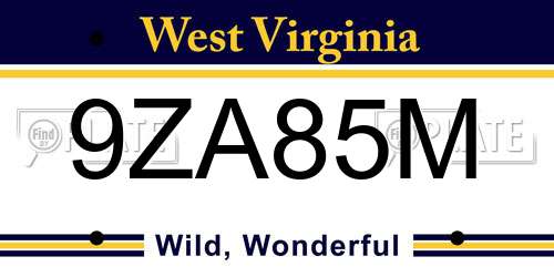 9ZA85M West Virginia License Plate