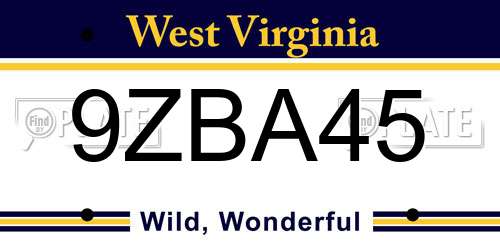9ZBA45 West Virginia License Plate