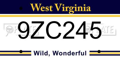 9ZC245 West Virginia License Plate