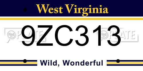 9ZC313 West Virginia License Plate