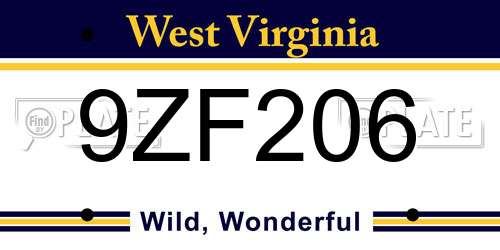 9ZF206 West Virginia License Plate