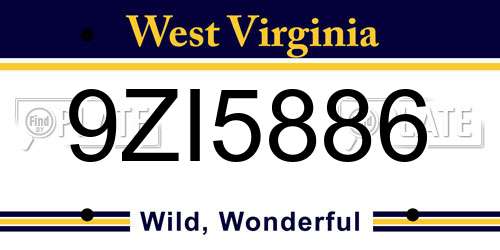 9ZI5886 West Virginia License Plate