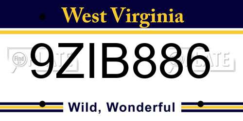 9ZIB886 West Virginia License Plate
