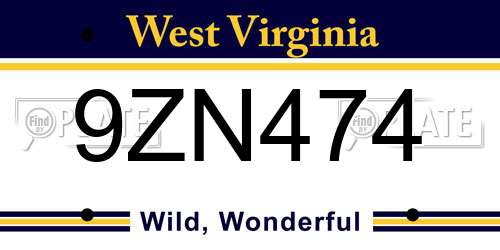 9ZN474 West Virginia License Plate