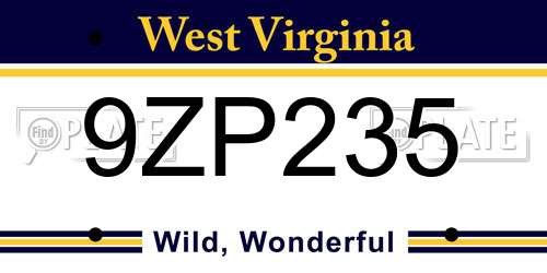 9ZP235 West Virginia License Plate