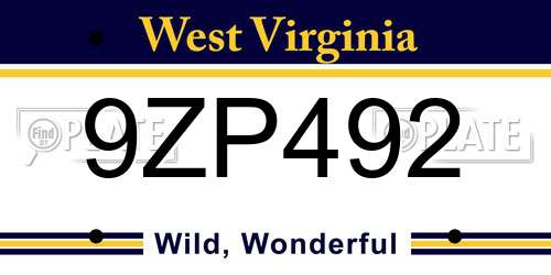 9ZP492 West Virginia License Plate