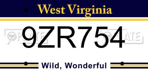 9ZR754 West Virginia License Plate