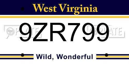 9ZR799 West Virginia License Plate