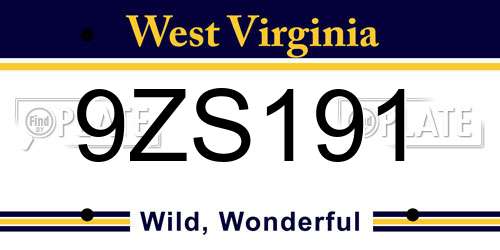 9ZS191 West Virginia License Plate