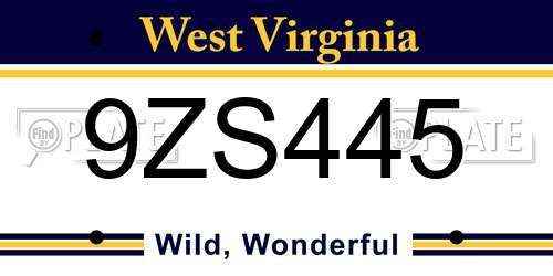 9ZS445 West Virginia License Plate