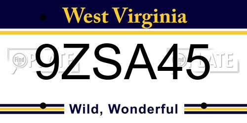 9ZSA45 West Virginia License Plate