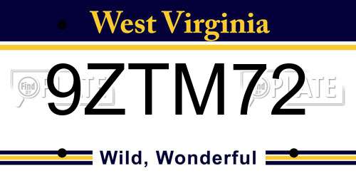 9ZTM72 West Virginia License Plate