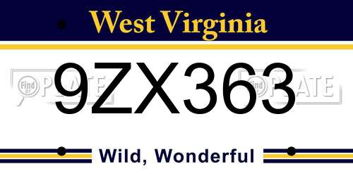 9ZX363 West Virginia License Plate