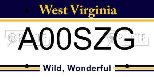 A00SZG West Virginia License Plate
