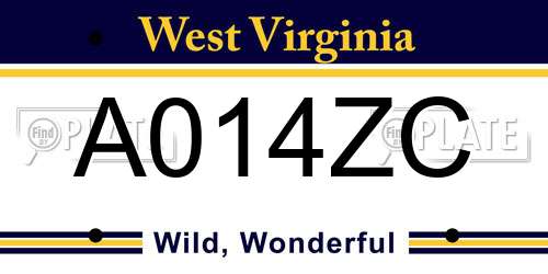 A014ZC West Virginia License Plate