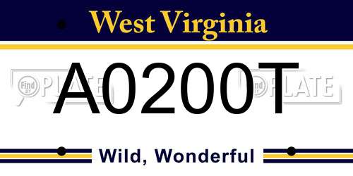 A0200T West Virginia License Plate