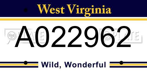 A022962 West Virginia License Plate