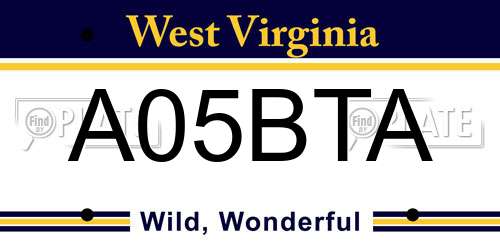 A05BTA West Virginia License Plate