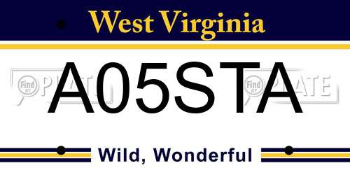 A05STA West Virginia License Plate