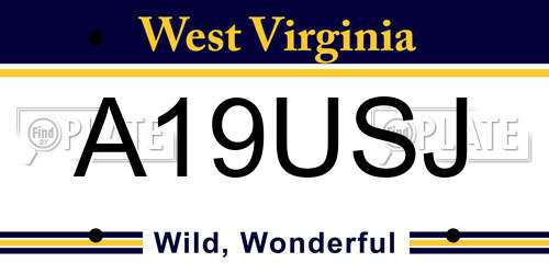 A19USJ West Virginia License Plate