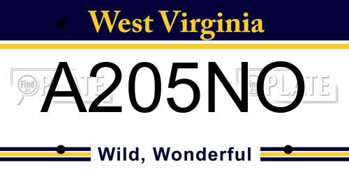 A205NO West Virginia License Plate