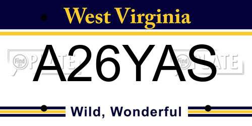 A26YAS West Virginia License Plate