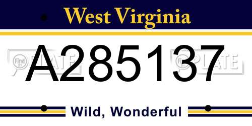 A285137 West Virginia License Plate