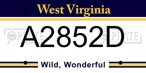A2852D West Virginia License Plate