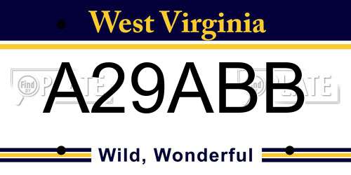A29ABB West Virginia License Plate