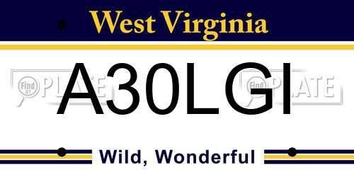 A30LGI West Virginia License Plate