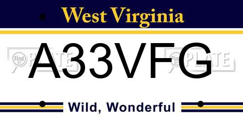 A33VFG West Virginia License Plate