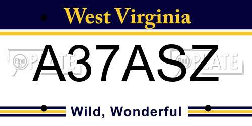A37ASZ West Virginia License Plate