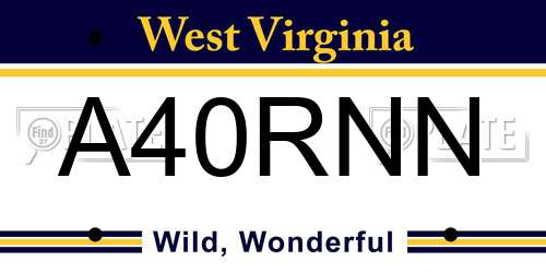 A40RNN West Virginia License Plate