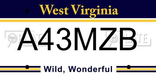 A43MZB West Virginia License Plate