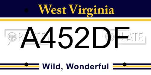 A452DF West Virginia License Plate