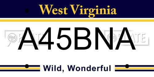 A45BNA West Virginia License Plate